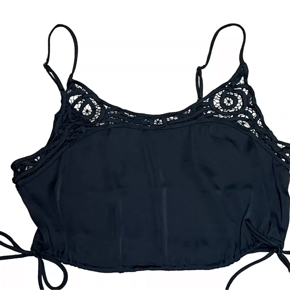 NWT Free People Black Blouson Brami Top Lace XS Top Cropped Satin Shirt